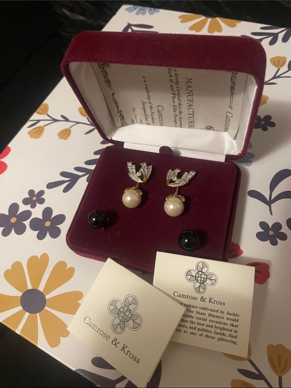 Gold Pearl Drop Earrings - Cream Pearls with Crystal Accents